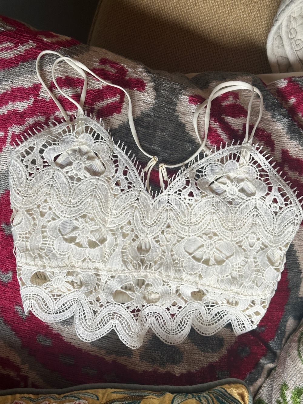 Anthropologie Cream Lace Crochet Bralette Top XS